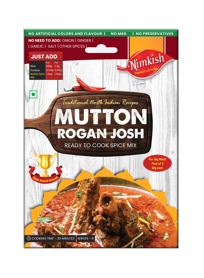 Nimkish Mutton Rogan Josh Spice Mix 60g (pack of 2 *30g each) - Image 1