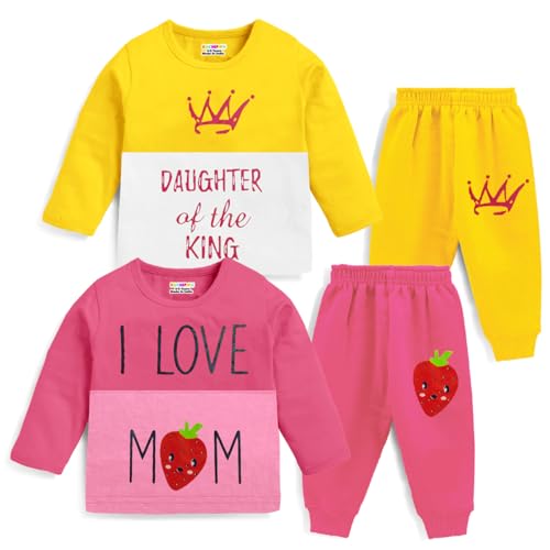Kuchipoo Baby Girl Cotton Printed Regular Fit T-Shirts and Pyjamas Set (KUC-PSUT-113, 6-12 Months, Multi-Colored) - Image 1