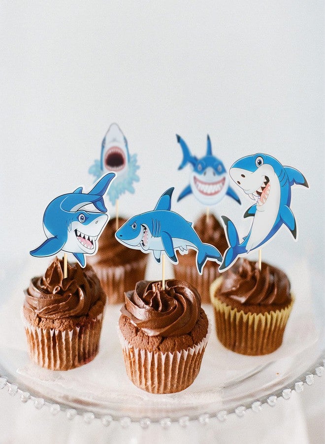 MEMOVAN Shark Cupcake Toppers 30pcs Shark Cake Picks Ocean Sea Cupcake Topper Shark Cupcake Cake Decorations for Kids Shark Ocean Theme Birthday Baby Shower Party - Image 3