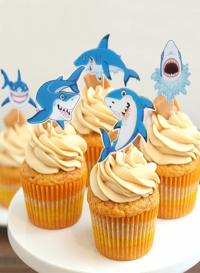 MEMOVAN Shark Cupcake Toppers 30pcs Shark Cake Picks Ocean Sea Cupcake Topper Shark Cupcake Cake Decorations for Kids Shark Ocean Theme Birthday Baby Shower Party - Image 4