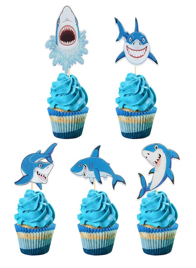 MEMOVAN Shark Cupcake Toppers 30pcs Shark Cake Picks Ocean Sea Cupcake Topper Shark Cupcake Cake Decorations for Kids Shark Ocean Theme Birthday Baby Shower Party - Image 1