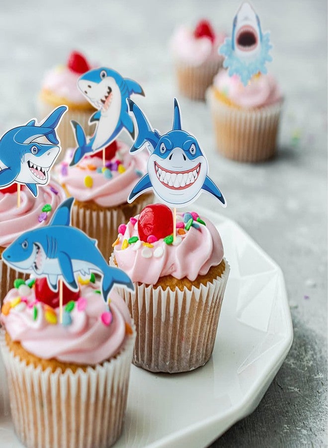 MEMOVAN Shark Cupcake Toppers 30pcs Shark Cake Picks Ocean Sea Cupcake Topper Shark Cupcake Cake Decorations for Kids Shark Ocean Theme Birthday Baby Shower Party - Image 5
