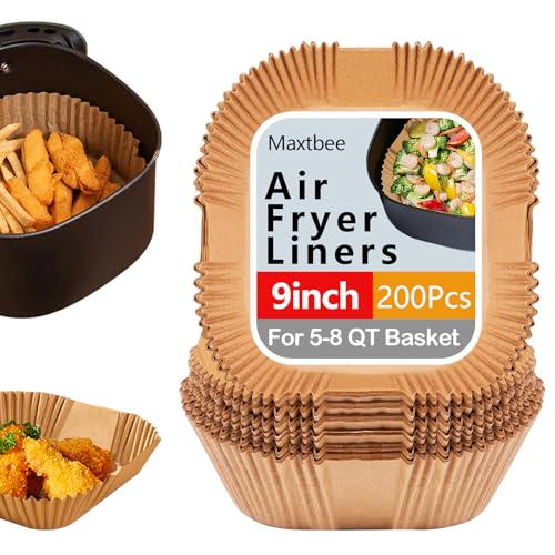 9 Inch Air Fryer Paper Liner Disposable 200PCS NonStick OilProof  HighTemperature Resistant Square Baking Parchment Paper for Air Fryer Microwave and OvenBottom Is 8 Inch