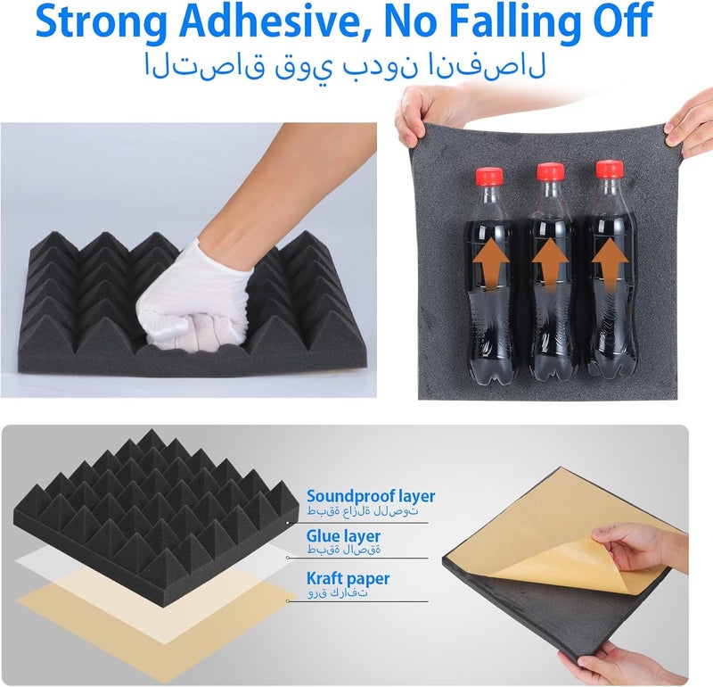 AUSLET 36 Pack Self Adhesive Acoustic Panels 30 x 30 x 5 cm Pyramid Sound Proof Foam Panel for Wall High Density Sound Absorbing Panels for Studio, Home Office, Gaming Room, Wall & Ceiling Use - Image 3