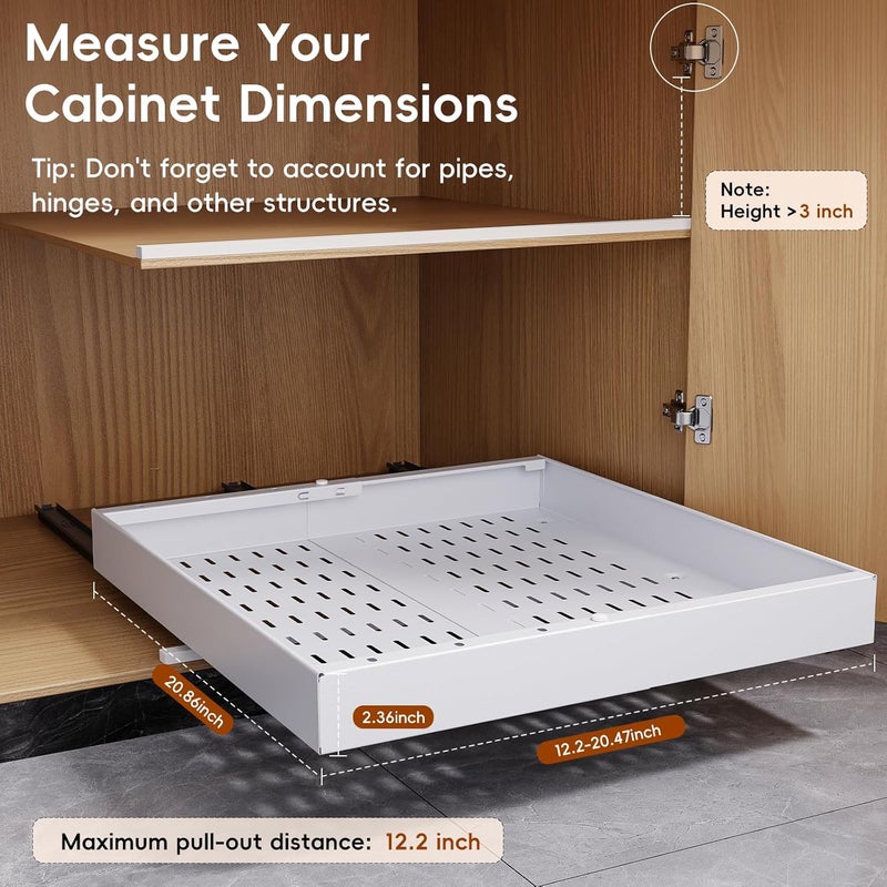 OneDream 4 Pack Pull Out Cabinet Organizer, 21" Deep Slide Out Drawers for Kitchen Cabinets, No Drill Adhesive Pull Out Drawers for Cabinets, Roll Out Shelves Adjustable Width 12.05"-20.4" - Image 3