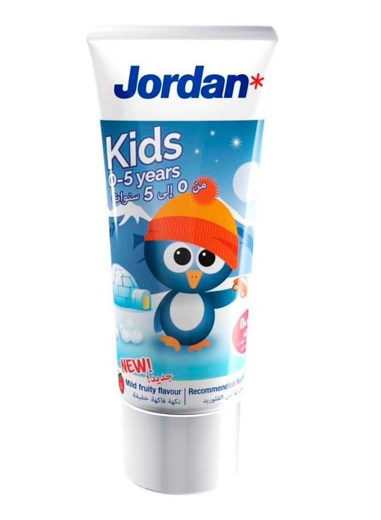 Jordan Kids Toothpaste Mild Fruity Flavor for 0-5 Years, Assorted Color/Design, 50 ml, Gentle and Effective Specially Formulated to Protect Children's Teeth Against Cavities 