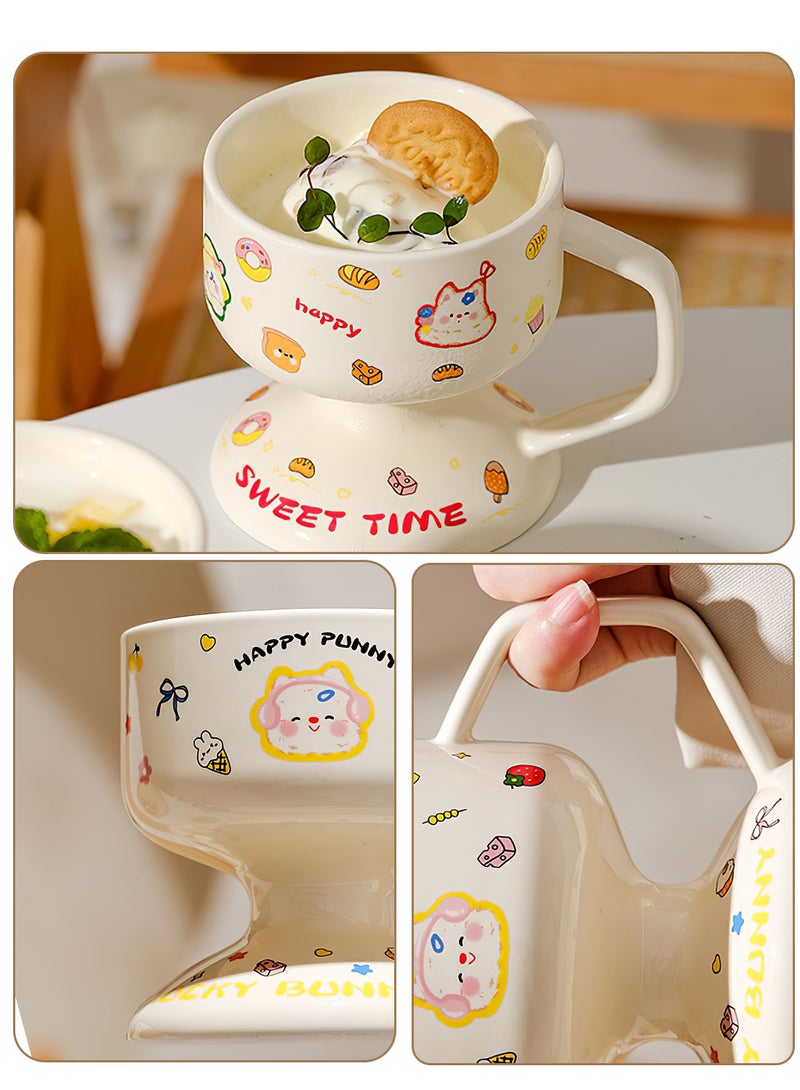 Ceramic Dessert Cup, Cartoon Decals Coffee Mug, Multipurpose Drinkware for Baklava, Juice, Milk, Oven, Dishwasher and Microwave Safe, 230ml (Blue)  - Image 2