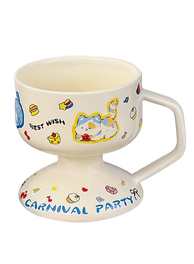 Ceramic Dessert Cup, Cartoon Decals Coffee Mug, Multipurpose Drinkware for Baklava, Juice, Milk, Oven, Dishwasher and Microwave Safe, 230ml (Blue)  - Image 1