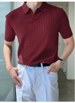 Cool Tarz Cool Style Claret Red Men's Ribbed Polo Neck Knit T-Shirt  - Image 1