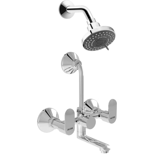 ALTON AXN9525 Brass Wall Mixer With 3-Function, 4-INCH Overhead Shower Set and 190mm Bend Pipe (Chrome) - Image 1