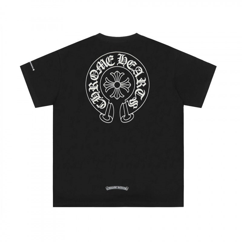 Chrome Heart New Style Chrome Heart Pocket Summer Trendy Brand and Street Style Unisex Couple Short-Sleeve T-Shirt - Image 2