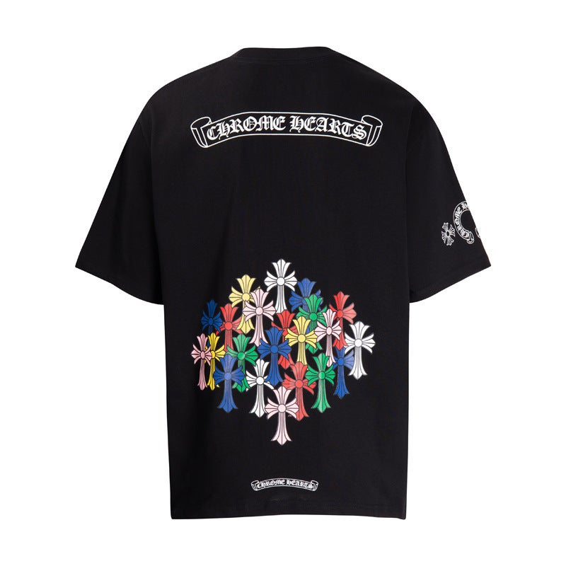 Chrome Heart New Style Chrome Heart Pocket Summer Trendy Brand and Street Style Unisex Couple Short-Sleeve T-Shirt - Image 5