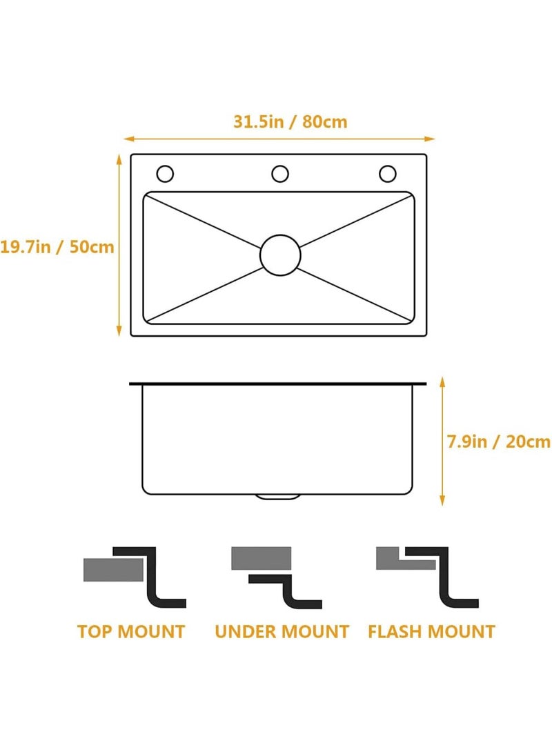 المفتاحة حوض مطبخ، من الفولاذ المقاوم للصدأ الأسود، حوض واحد مع ملحق منزلق وملحقات متنوعة (80 × 50 سم) - Image 3