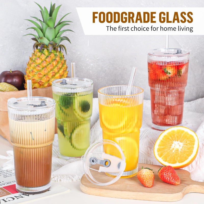 CWHHRN 20 oz Glass Cup with Lid and Straw, Glass Tumbler with Straw and Lid, Vintage Glassware for Whiskey Cocktail Beer, Iced Coffee Cups with Lid (3 PACK) - Image 5