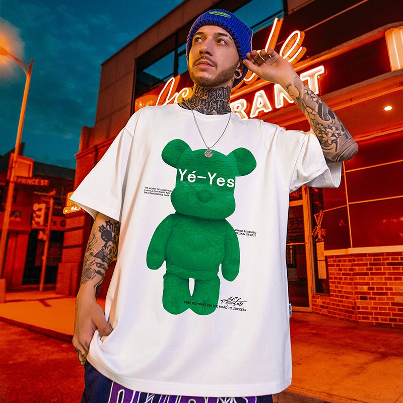 T18 polyester printed short sleeve T-shirt M-8XL Hong Kong style oversize European and American hip hop T-shirt plus size half sleeve fashion - Image 1