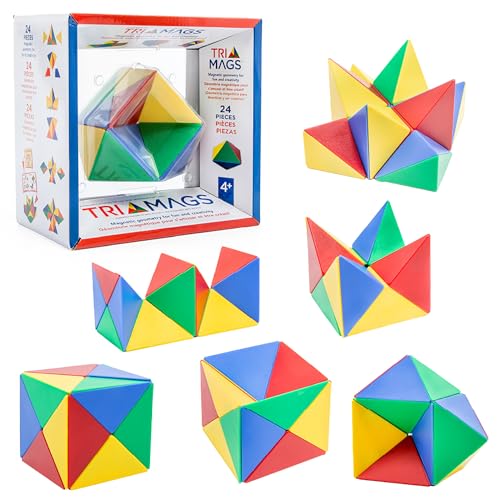 Popular Playthings لعبة الألغاز المغناطيسية مثلثات تريماج - كتل هرمية للتكديس للتعلم الإبداعي و STEM هدايا للأطفال 24 قطعة - Image 1
