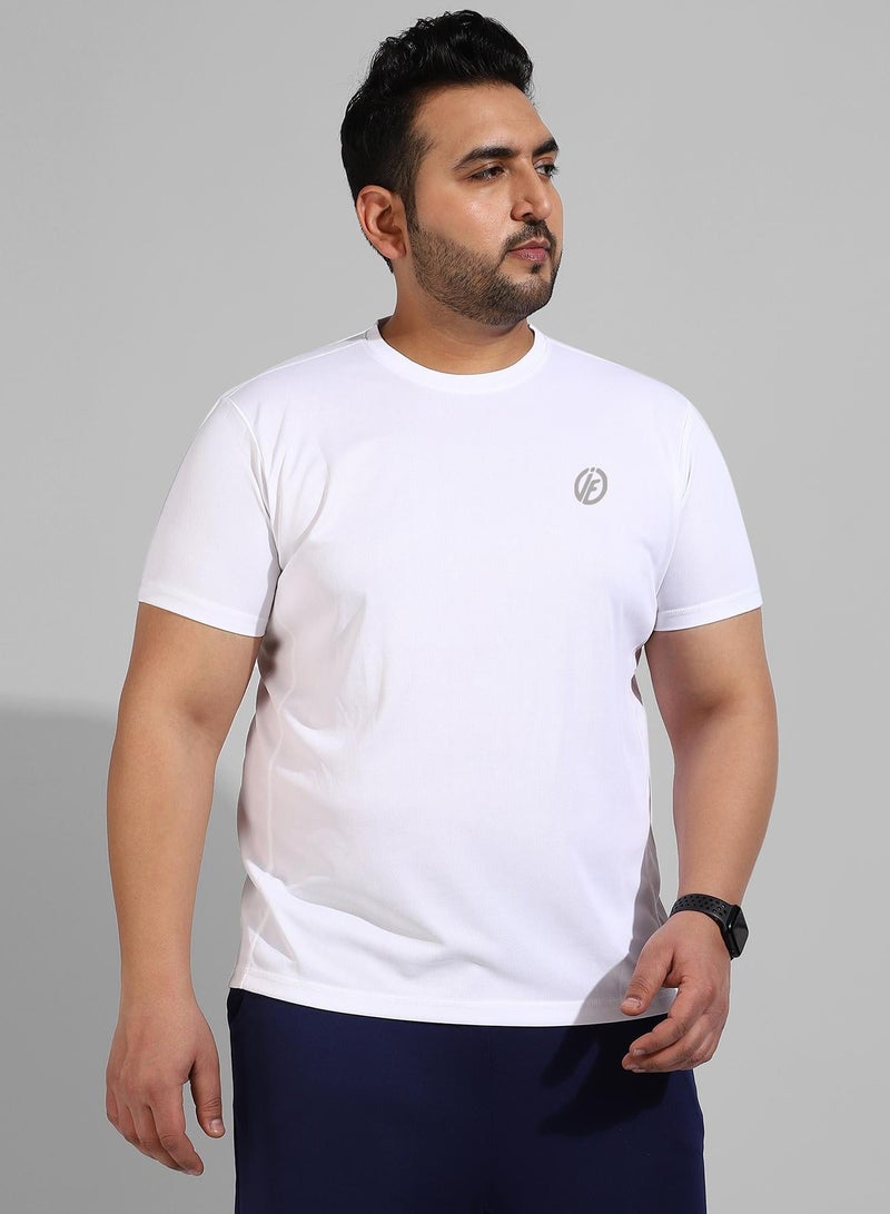 Instafab Plus Men's Solid White Regular Fit Activewear T-Shirt - Image 1