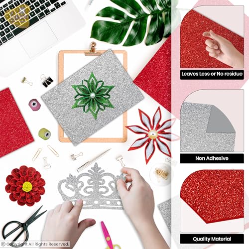 Lakeer Combo Pack A4 Silver Glitter Eva Foam Pack of 10 Sheets + A4 Red Glitter Eva Foam Pack of 10 Sheets 2 mm Scrapbooking, Craft Projects, Decorations, Multicolour - Image 5