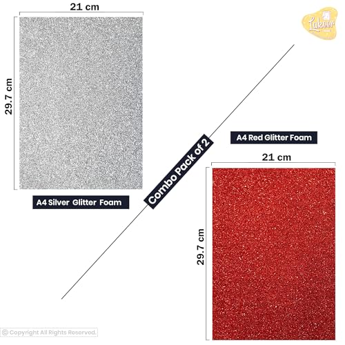 Lakeer Combo Pack A4 Silver Glitter Eva Foam Pack of 10 Sheets + A4 Red Glitter Eva Foam Pack of 10 Sheets 2 mm Scrapbooking, Craft Projects, Decorations, Multicolour - Image 2
