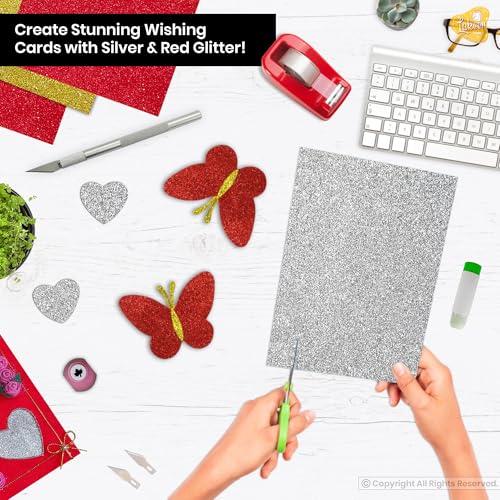 Lakeer Combo Pack A4 Silver Glitter Eva Foam Pack of 10 Sheets + A4 Red Glitter Eva Foam Pack of 10 Sheets 2 mm Scrapbooking, Craft Projects, Decorations, Multicolour - Image 4