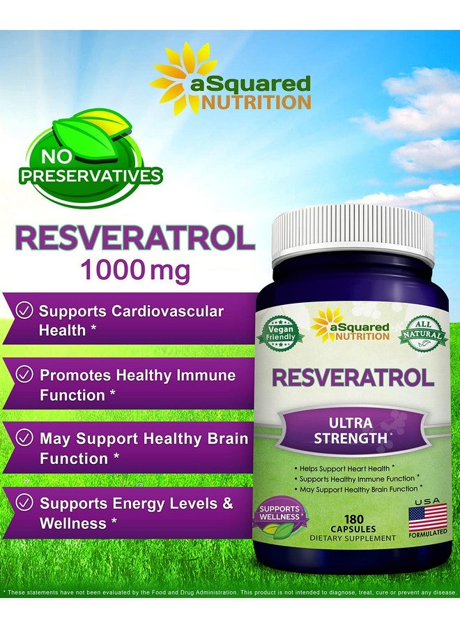 aSquared Nutrition 100% Natural Resveratrol 1000Mg Per Serving Max Strength 180 Capsules Antioxidant Supplement Transresveratrol Pills For Heart Health  Pure Trans Resveratrol  Polyphenols - Image 4