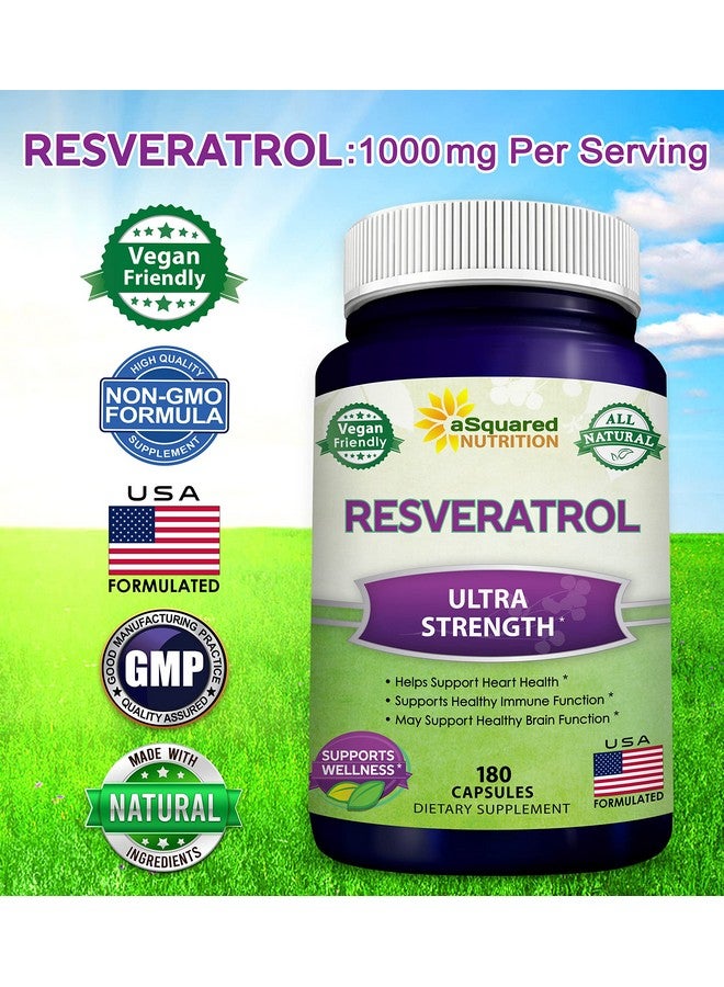 aSquared Nutrition 100% Natural Resveratrol 1000Mg Per Serving Max Strength 180 Capsules Antioxidant Supplement Transresveratrol Pills For Heart Health  Pure Trans Resveratrol  Polyphenols - Image 5