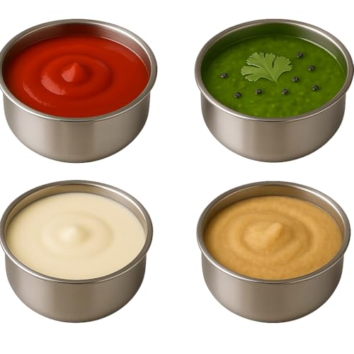 sunlife - Stainless Steel Chutney Dabba Set - Durable Food-Grade Plastic Lids, Perfect Small Size Containers for Chutney, Salad, Dips & Pickle (Style-71 (50ml Each), Pack Of 4) - Image 1