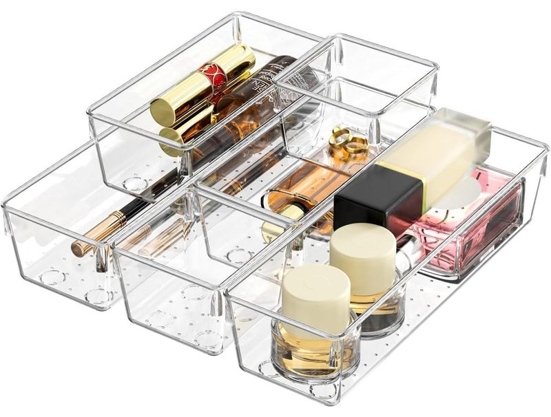 كيتشينو صناديق تخزين اكريليك للمكياج والعناية بالبشرة والمجوهرات واللوازم المكتبية المستخدمة في طاولة الزينة والمطبخ وغرفة النوم والحمام والمكتب - 6 قطع - Image 1