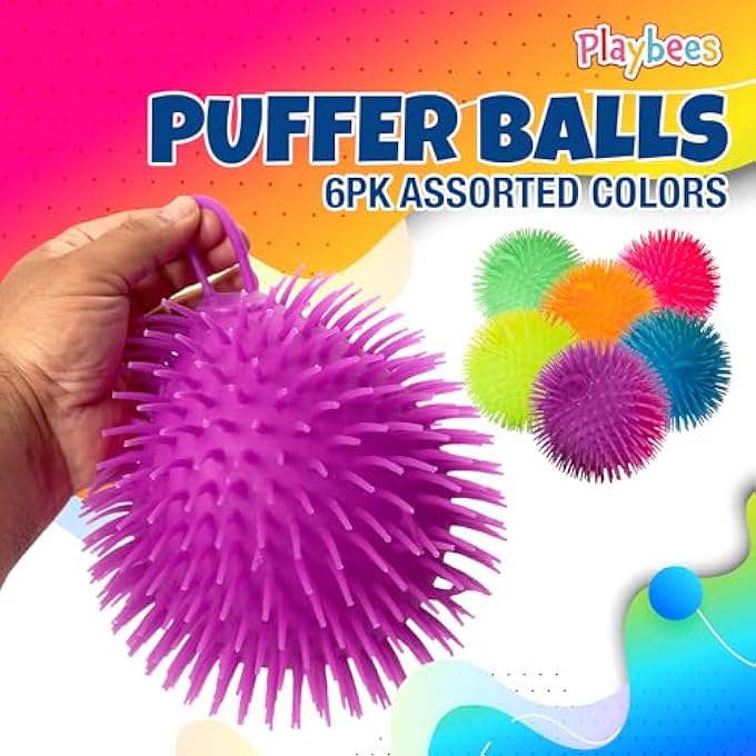 Playbees 6-Pack Spiky Balls - 5.5 Inch Sensory Stress Relief Toy - Assorted Colors - Kids & Adults - Party Favor - Image 3