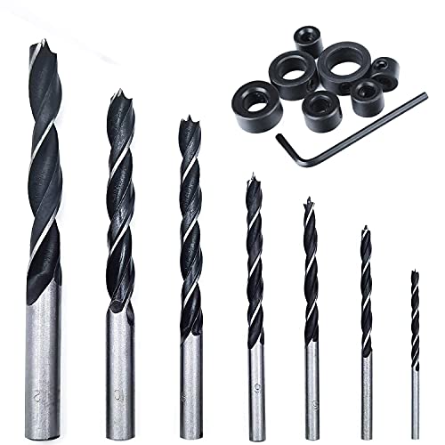 QISF 16Pcs Brad Point Wood Drill Bit 3/4/5/6/8/10/12mm Wood Working Drill with 3-12MM Center Point and Stopper Perfect for Woodworking Carpentry Drilling - Image 1