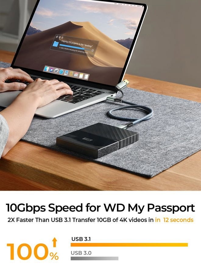 Ainope كابل القرص الصلب، كابل خارجي متين من النايلون المضفر بسرعة 10Gbps من Micro B إلى USB A/C متوافق مع Seagate WD Toshiba Westgate، MacBook Air M2 Pro، الكاميرا، 3.3FT/1m - Image 3