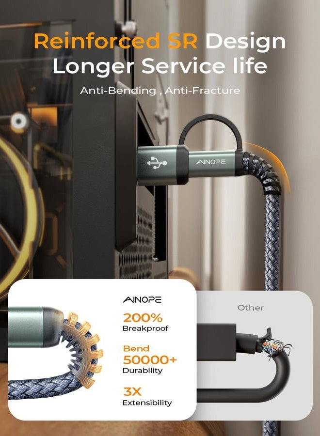 Ainope كابل القرص الصلب، كابل خارجي متين من النايلون المضفر بسرعة 10Gbps من Micro B إلى USB A/C متوافق مع Seagate WD Toshiba Westgate، MacBook Air M2 Pro، الكاميرا، 3.3FT/1m - Image 4