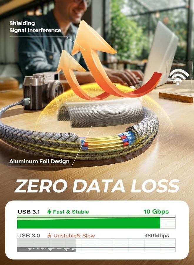 Ainope كابل القرص الصلب، كابل خارجي متين من النايلون المضفر بسرعة 10Gbps من Micro B إلى USB A/C متوافق مع Seagate WD Toshiba Westgate، MacBook Air M2 Pro، الكاميرا، 3.3FT/1m - Image 5