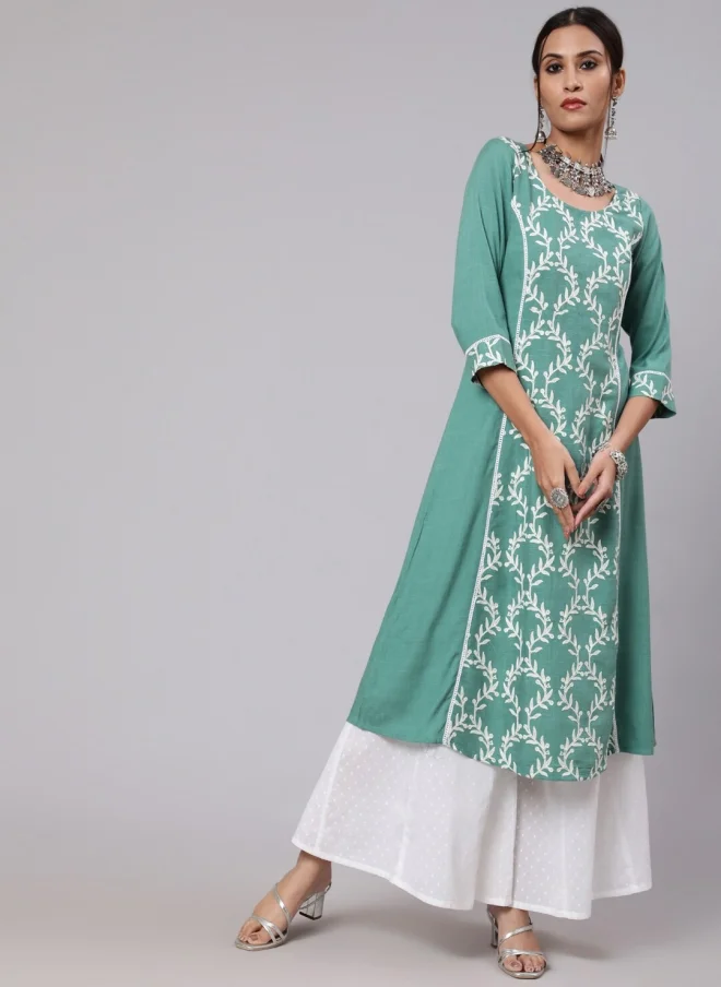 أيه كيه إس Ethnic Motifs Green Kurta for Women