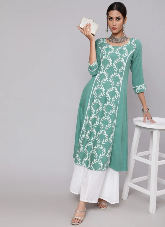 أيه كيه إس كرتا نسائي أخضر بنقوش عرقية