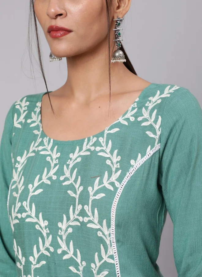 أيه كيه إس Ethnic Motifs Green Kurta for Women