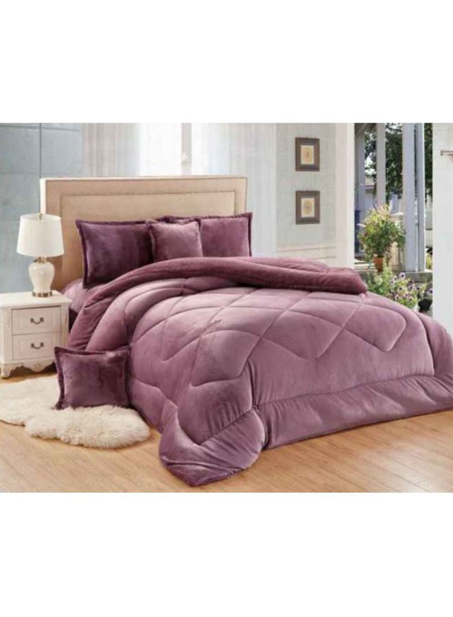6-Piece Winter Fur Comforter Set microfiber Purple