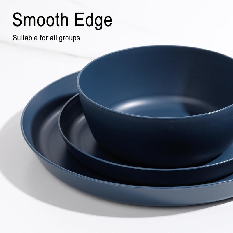 ejonirinjonir EI 12pcs Dark Blue Wheat Straw Dinnerware SetWheat Straw PlatesPlastic Plates ReusablePlate and Bowls SetsUnbreakable Plastic Plate for Dinner CampingPicnic - Image 4