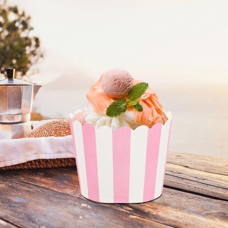 100pcs Small Pink Striped Baking Cupcake Cups High Temperature Resistant Cake Paper Liners Decorative DIY Baking Supplies for Muffins and Cakes - Image 5