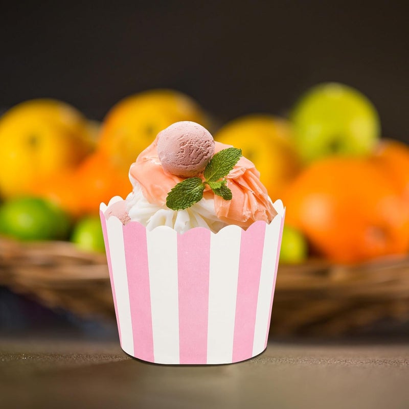 100pcs Small Pink Striped Baking Cupcake Cups High Temperature Resistant Cake Paper Liners Decorative DIY Baking Supplies for Muffins and Cakes - Image 4