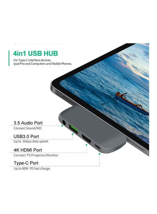 يلا جوي مُعدّل مجمع USB-C 4 في 1 إلى HDMI 4K وصوت 3.5 مم رمادي - Image 4