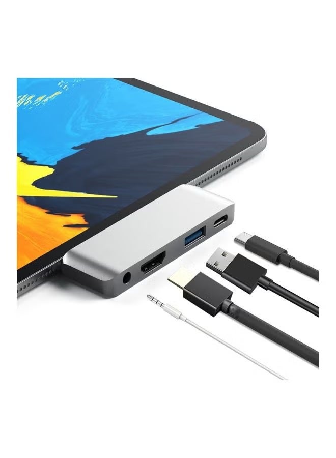 يلا جوي مُعدّل مجمع USB-C 4 في 1 إلى HDMI 4K وصوت 3.5 مم رمادي - Image 1
