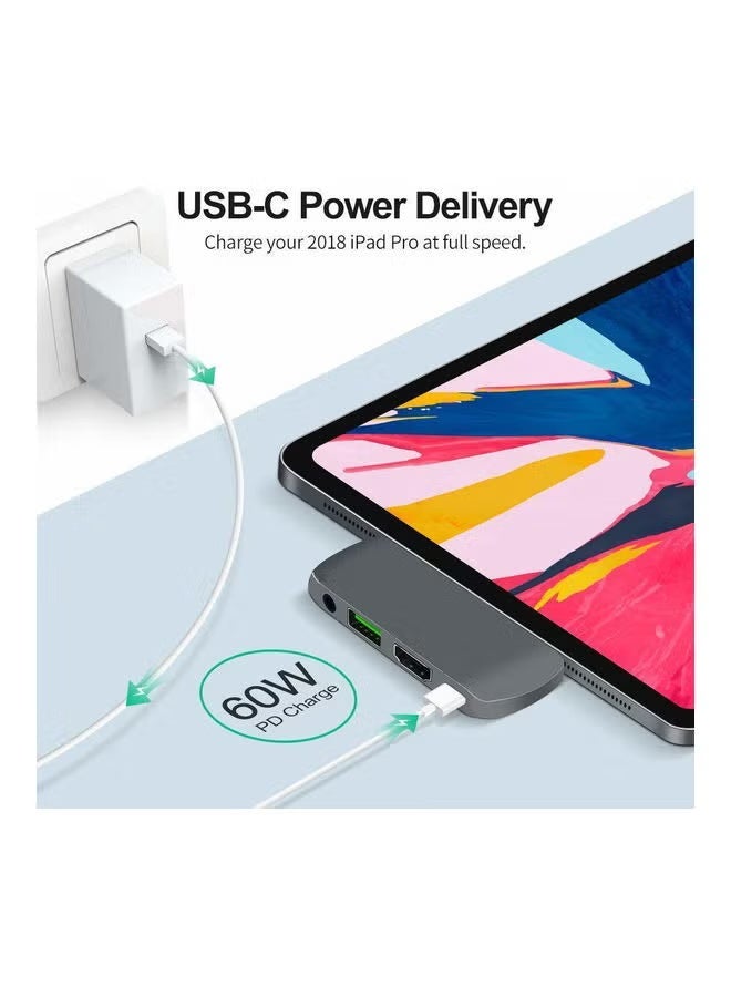 يلا جوي مُعدّل مجمع USB-C 4 في 1 إلى HDMI 4K وصوت 3.5 مم رمادي - Image 3