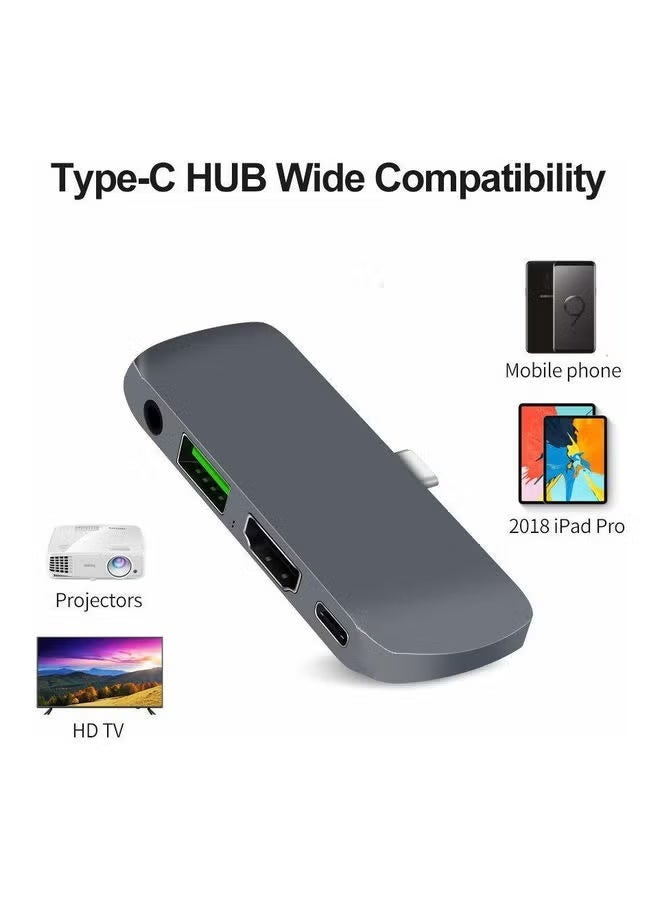 يلا جوي مُعدّل مجمع USB-C 4 في 1 إلى HDMI 4K وصوت 3.5 مم رمادي - Image 2