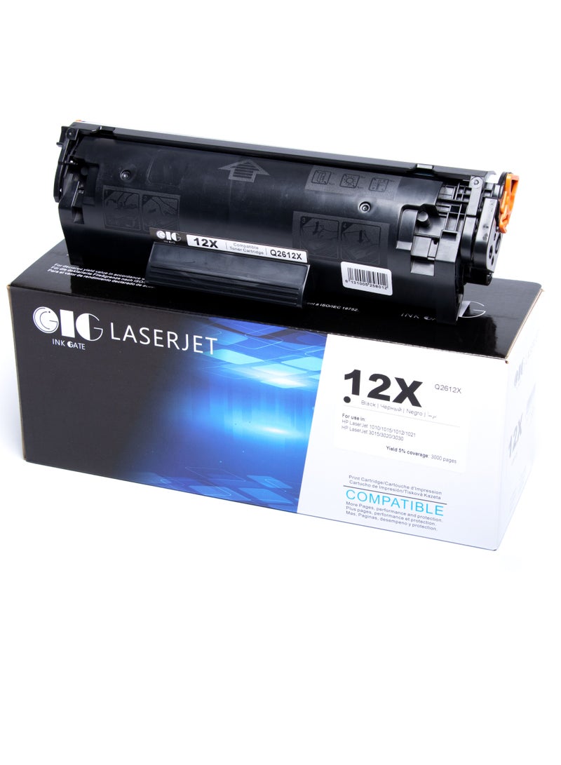 IG Compatible Black Toner Cartridge – Q2612X – For HP LaserJet 1010 / 1012 / 1015 / 1020 / 1022 / 3015 / 3020 / 3030 – Up to 3,000 Pages - Image 1