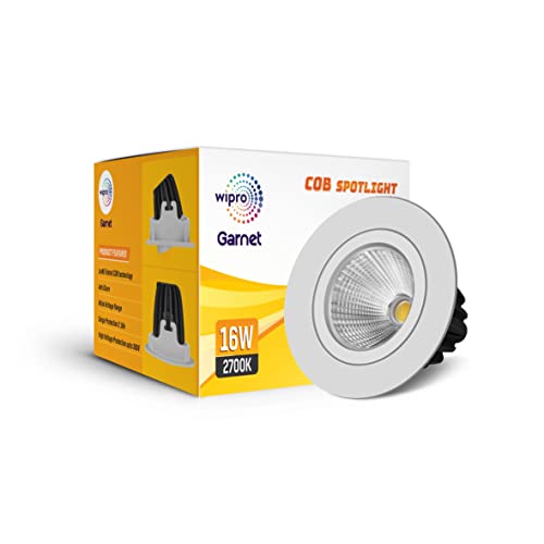 Wipro Garnet 16W LED COB Spotlight | Warm White Light (2700K) | Adjustable Design | Aluminium Housing for Efficient Performance | Recessed Tiltable Down Light for False Ceiling | Pack of 1 - Image 1