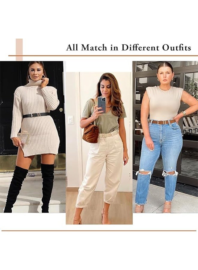 مجموعة من 3 أحزمة نسائية للجينز والفساتين والسراويل، حزام خصر جلدي للسيدات مع مشبك ذهبي - Image 3