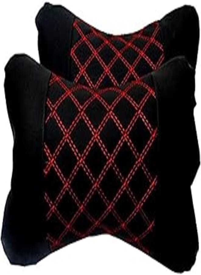 AMA Pair of Car Headrest Neck Pillow - Red, Black