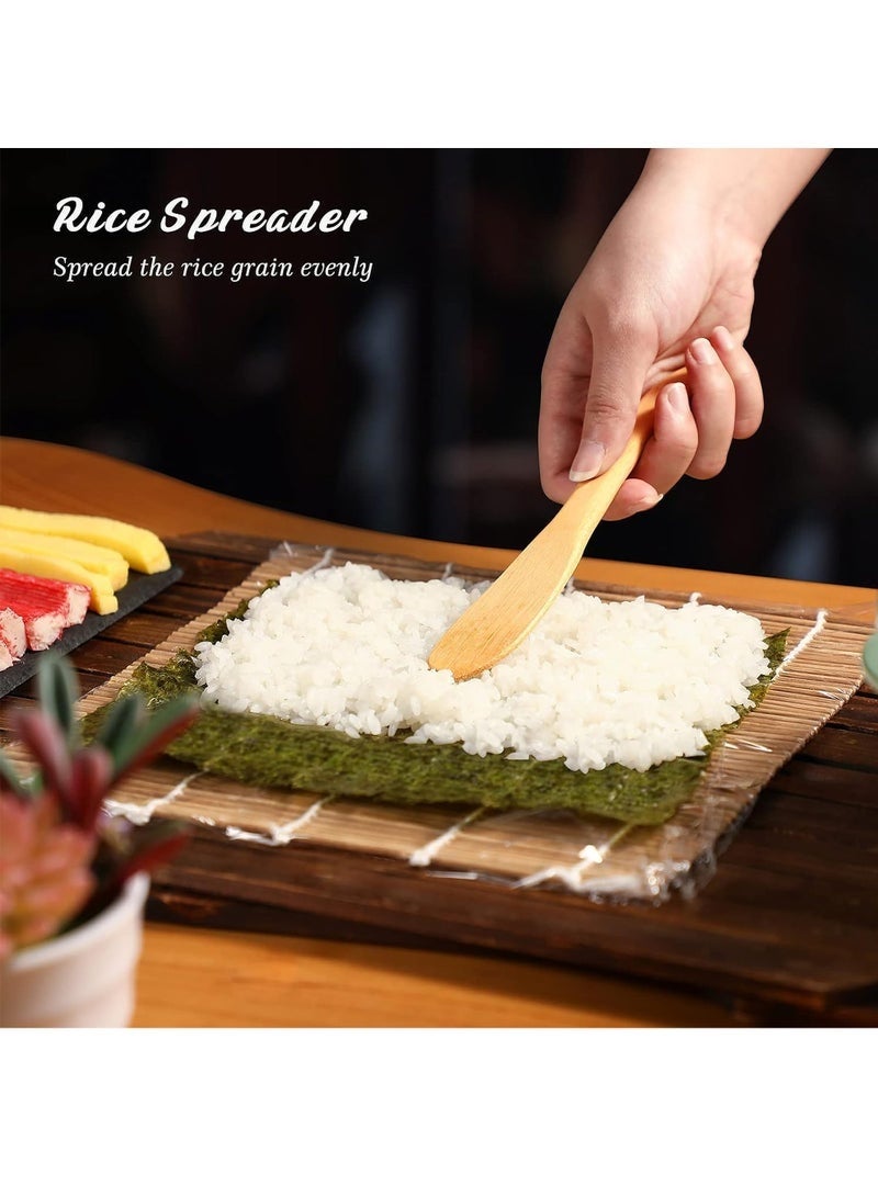 مجموعة صنع السوشي، مجموعة قاذف السوشي مع طقم درام، مجموعة سوشي للمبتدئين، تشمل حصيرة سوشي من الخيزران، قاذف سوشي، ملعقات أرز، ماكينة توزيع الأرز، عصي الأكل، طبق غمس، أداة تقطيع الأفوكادو، وفرشاة. - Image 4