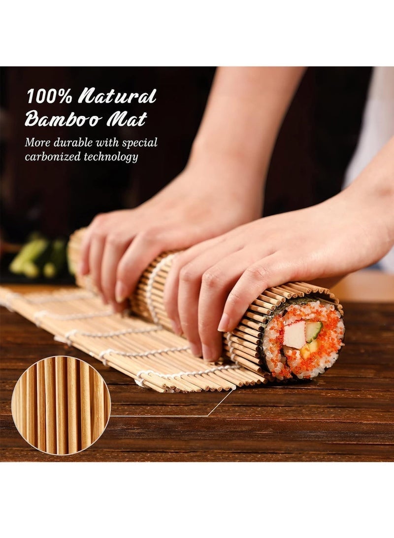 مجموعة صنع السوشي، مجموعة قاذف السوشي مع طقم درام، مجموعة سوشي للمبتدئين، تشمل حصيرة سوشي من الخيزران، قاذف سوشي، ملعقات أرز، ماكينة توزيع الأرز، عصي الأكل، طبق غمس، أداة تقطيع الأفوكادو، وفرشاة. - Image 5